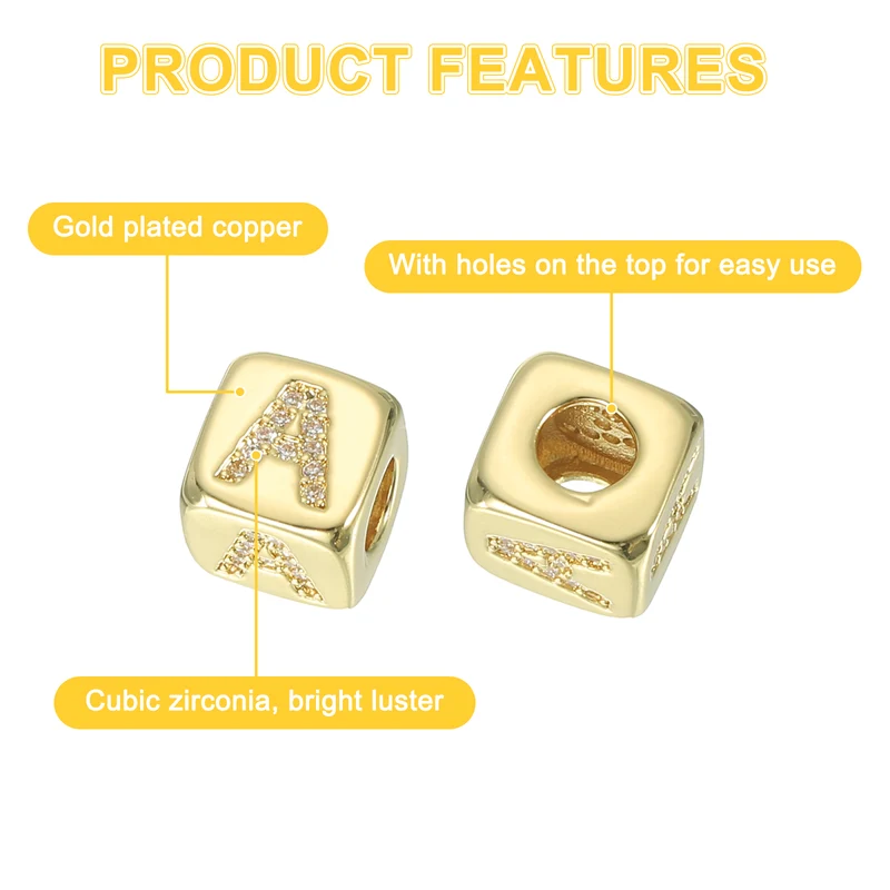 Rhinestone Letters Cube Beads, 26 Letters Dice Charm Alphabet A