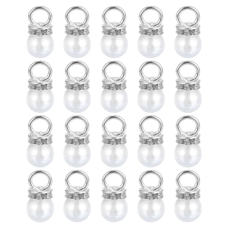 Pearl Charm, 100pcs 8mm Pendants Faux Pearl Beads Charm (Silver)
