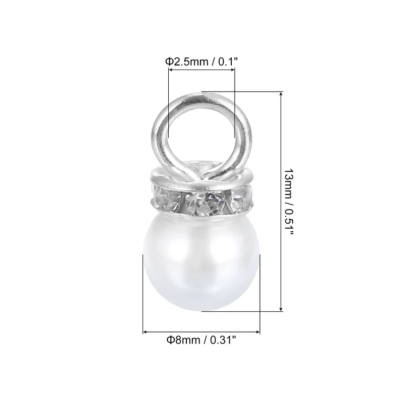 Pearl Charm, 100pcs 8mm Pendants Faux Pearl Beads Charm (Silver)
