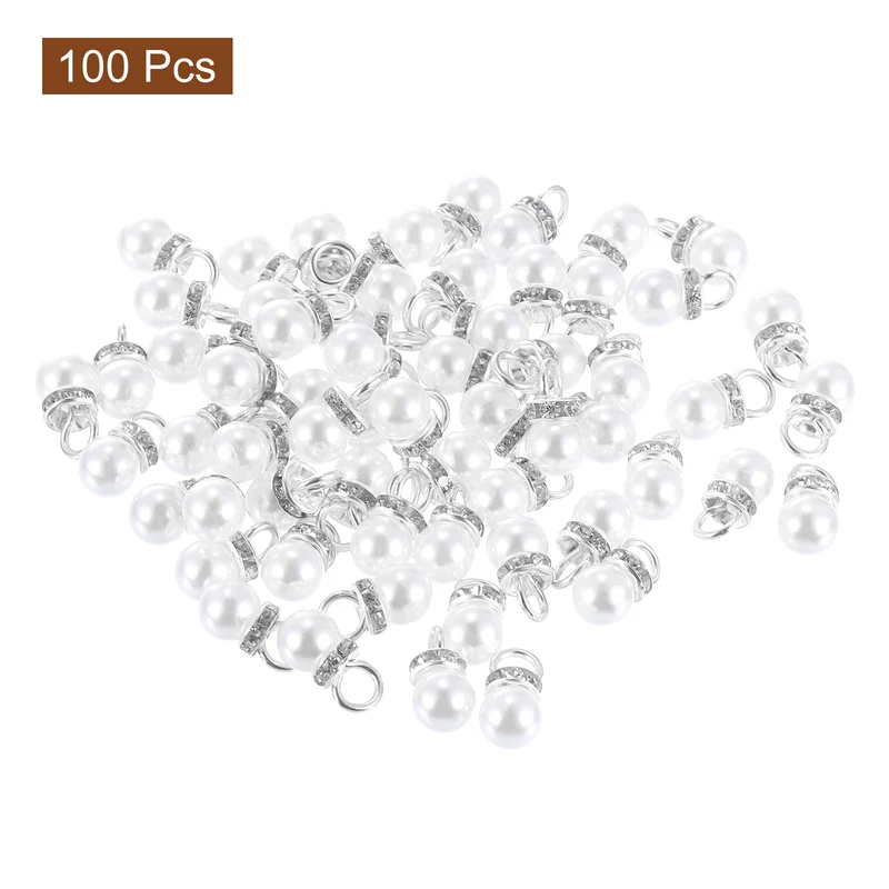 Pearl Charm, 100pcs 8mm Pendants Faux Pearl Beads Charm (Silver)