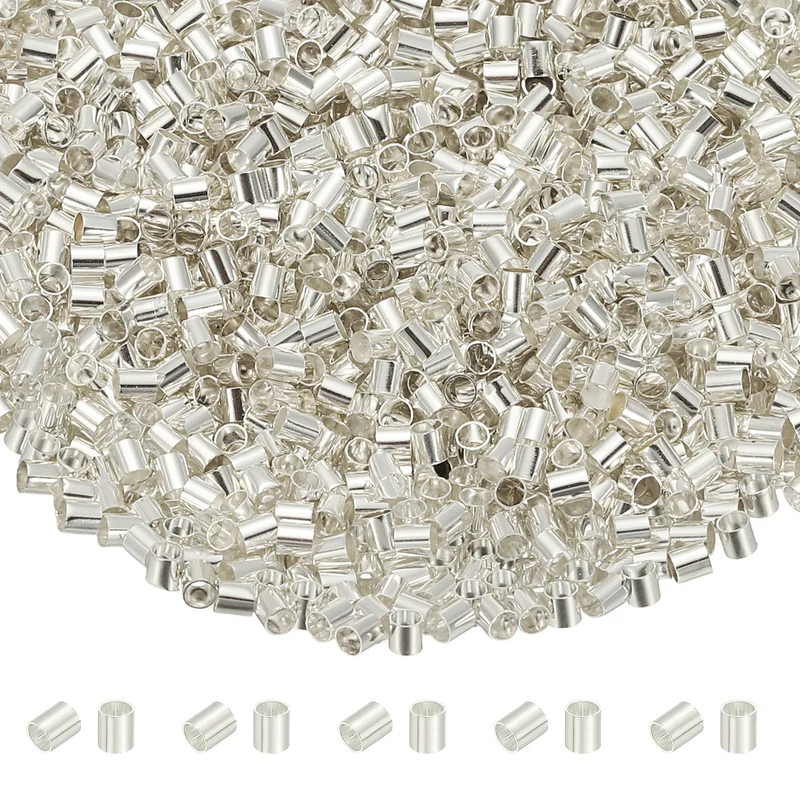 2000 Pcs Tube Crimp Beads, 2x2mm Crimp Beads for Jewelry Making, Silver