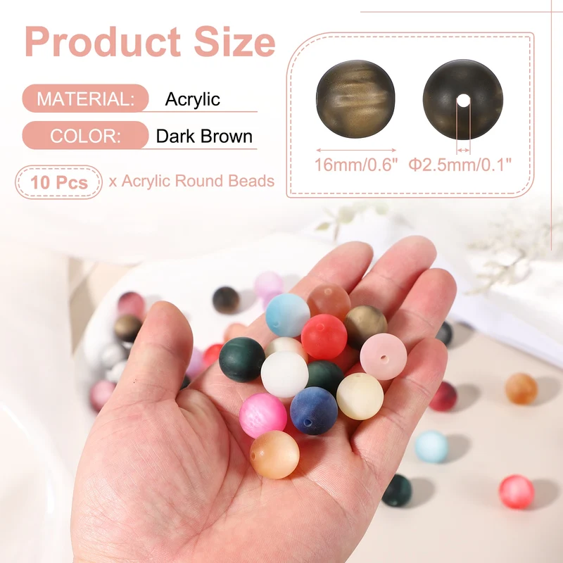 10 Pcs Acrylic Round Beads, 16mm Loose Beads for Jewelry Making, Dark Brown