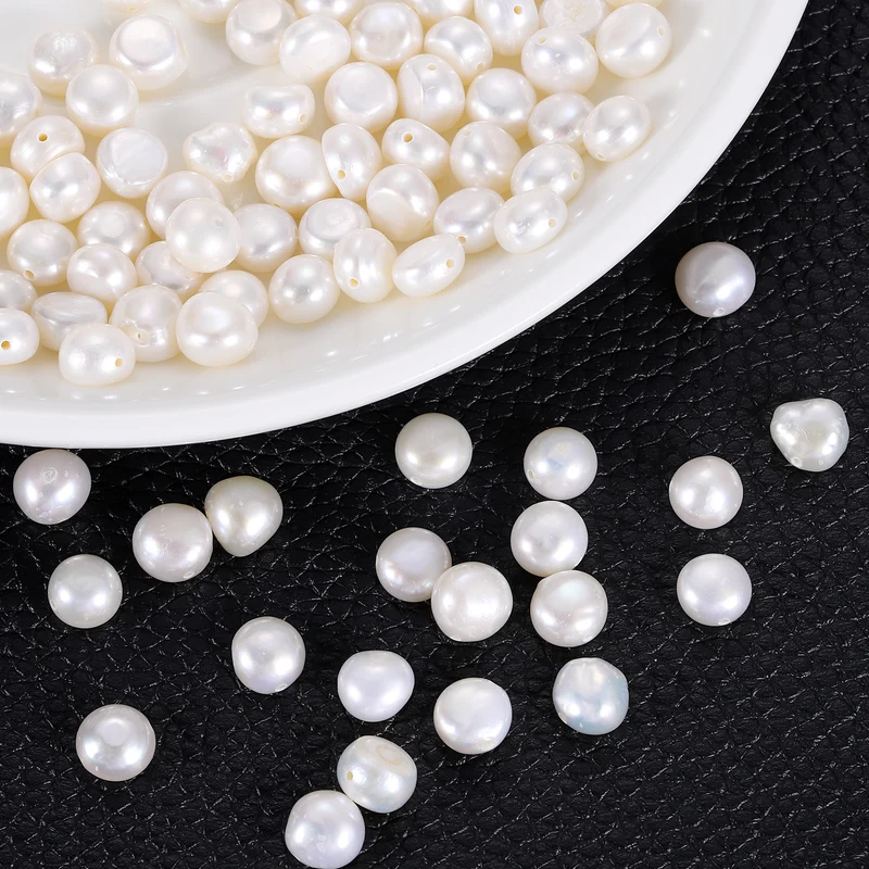 100 Pcs 8-9mm 0.8mm Side Hole Irregular Freshwater Pearl Beads, White