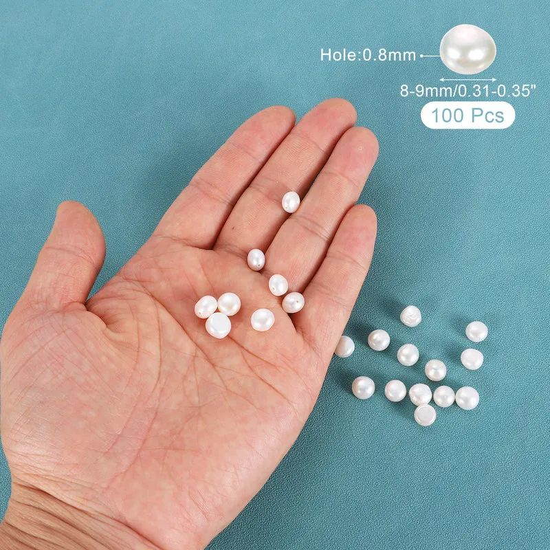 100 Pcs 8-9mm 0.8mm Side Hole Irregular Freshwater Pearl Beads, White