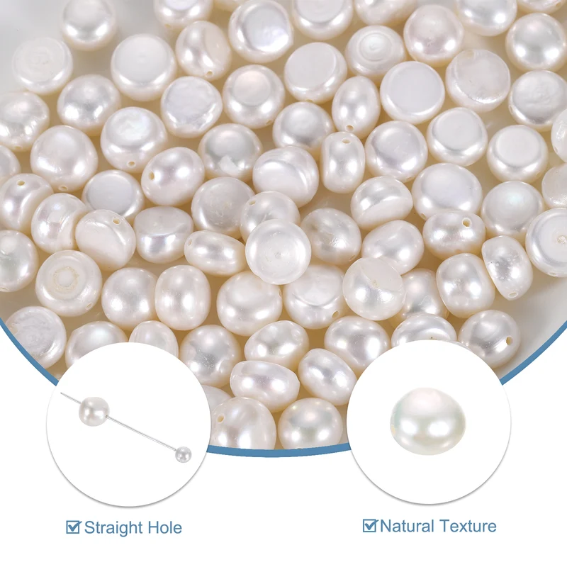 100 Pcs 8-9mm 0.8mm Side Hole Irregular Freshwater Pearl Beads, White
