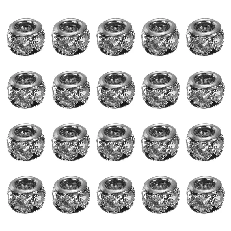 20Pcs 8mm Rhinestone European Beads Large Hole Crystal Beads Dark Gray