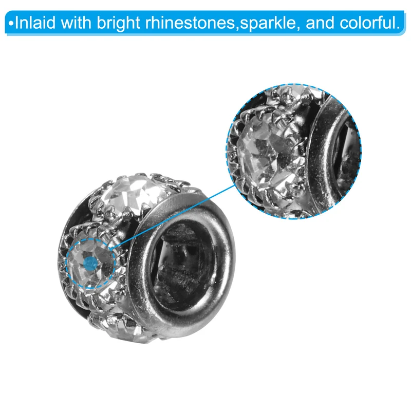 20Pcs 8mm Rhinestone European Beads Large Hole Crystal Beads Dark Gray