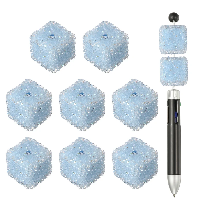 8 Pcs Square Rhinestone Beads for Pens, 17mm Sugar Beads for DIY, Light Blue