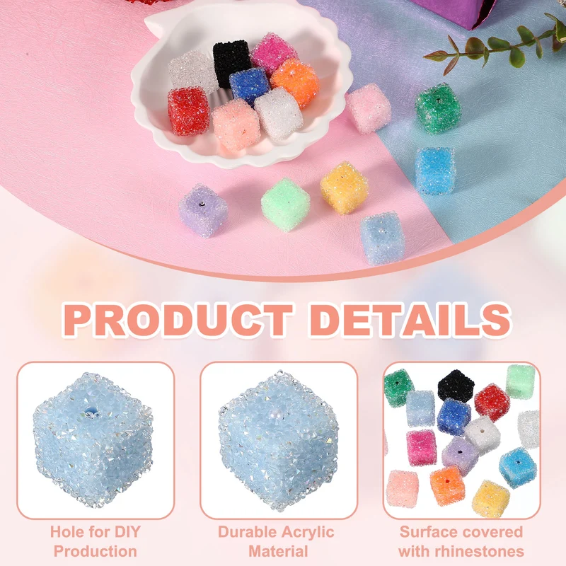 8 Pcs Square Rhinestone Beads for Pens, 17mm Sugar Beads for DIY, Light Blue