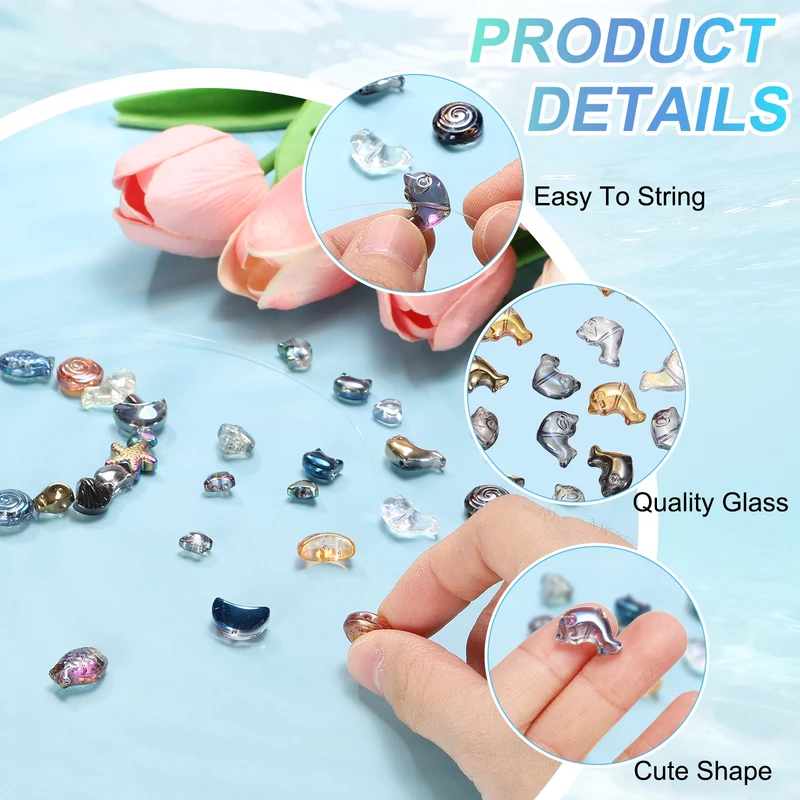 120Pcs Glass Dolphin Beads, Sea Dolphin Glass Bead, Clear Dark Blue