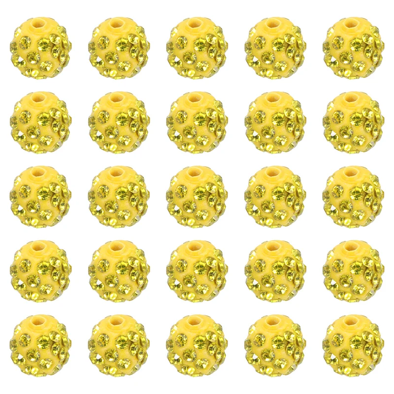 25Pcs 10mm Rhinestone Clay Beads Crystal Disco Bead for DIY Light Yellow