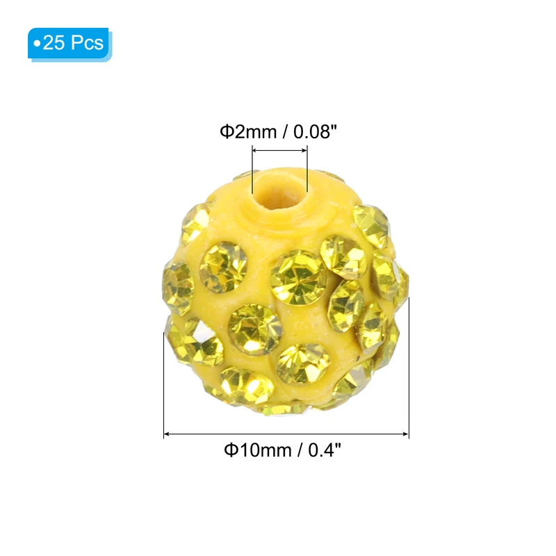 25Pcs 10mm Rhinestone Clay Beads Crystal Disco Bead for DIY Light Yellow