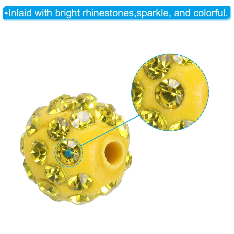 25Pcs 10mm Rhinestone Clay Beads Crystal Disco Bead for DIY Light Yellow