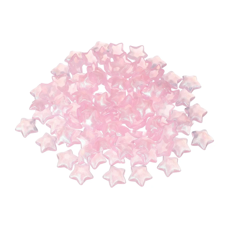 100 Pcs Flat Back Resin Star Beads, Glitter Star Charm, Pink