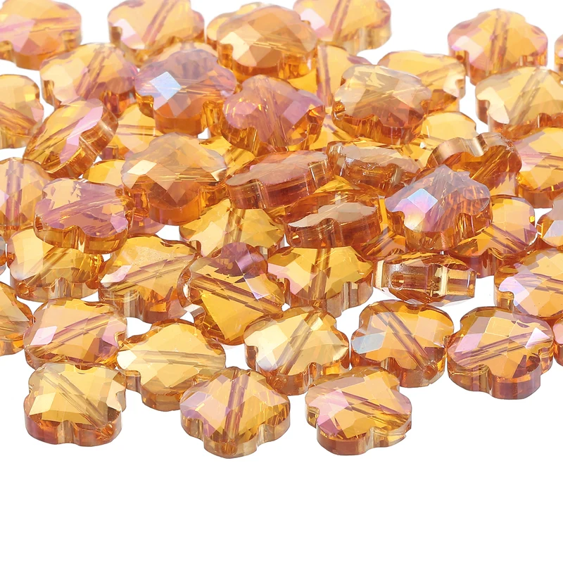 Glass Beads, 30 Pcs Shamrock Beads Transparent Crystal Glass Charms Clear Jewelry Making Supplies for Bracelets DIY Crafts, Orange