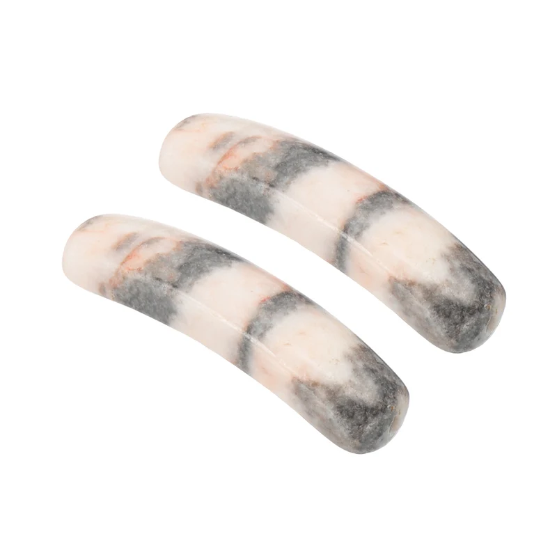 2 Pcs Natural Stone, 36 x 10 mm Natural Curved Clear Quartz Stone Crystal Handmade Jade Flat Beads for DIY Crafting, Pink Zebra