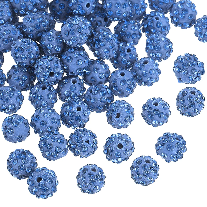 100Pcs 10mm Rhinestone Clay Beads, Polymer Clay Crystal Bead (Light Blue)