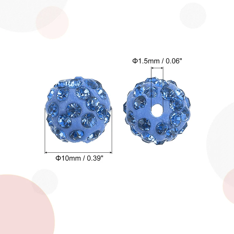 100Pcs 10mm Rhinestone Clay Beads, Polymer Clay Crystal Bead (Light Blue)