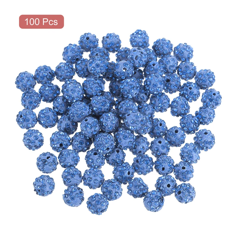 100Pcs 10mm Rhinestone Clay Beads, Polymer Clay Crystal Bead (Light Blue)