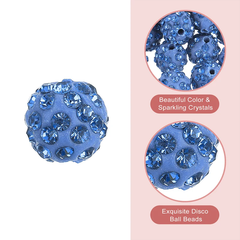 100Pcs 10mm Rhinestone Clay Beads, Polymer Clay Crystal Bead (Light Blue)