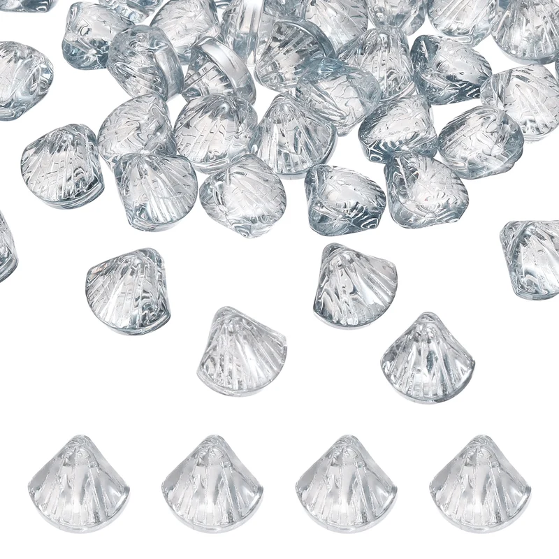 120Pcs Shell Glass Beads, Electroplate Glass Shell Bead Charm, Light Blue Gray