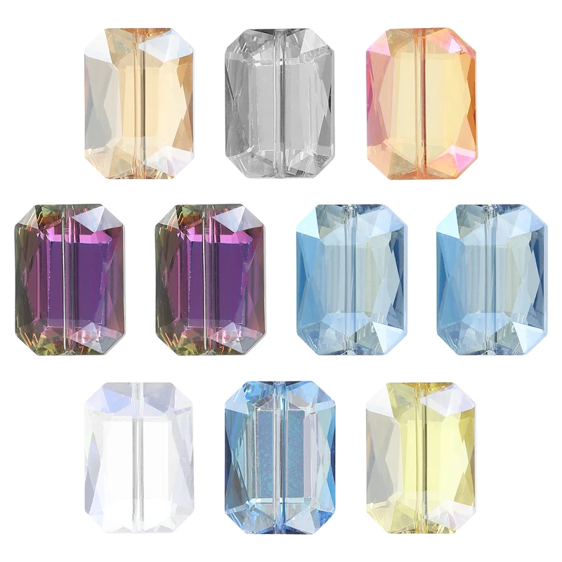 10Pcs Rectangle Crystal Glass Beads, Faceted Glass Beads, Mixed Color