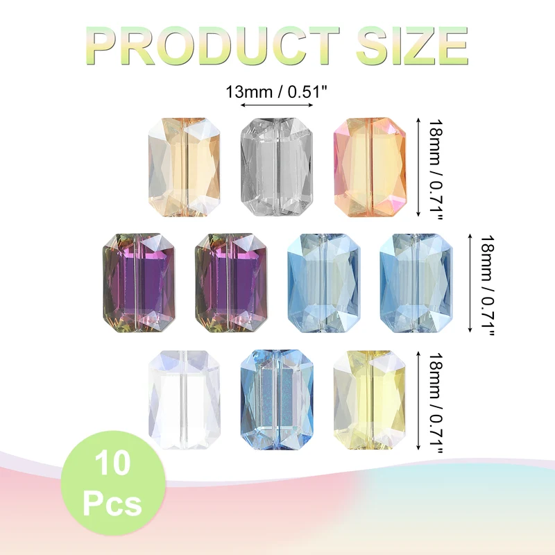 10Pcs Rectangle Crystal Glass Beads, Faceted Glass Beads, Mixed Color