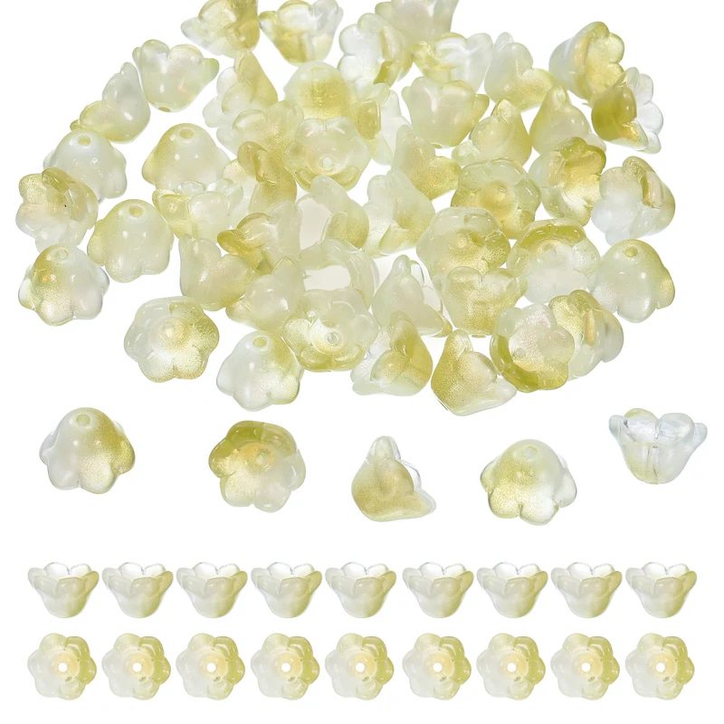 100 Pcs Glass Flower Beads for Jewelry Making, Loose Bead Charm, Olive Green