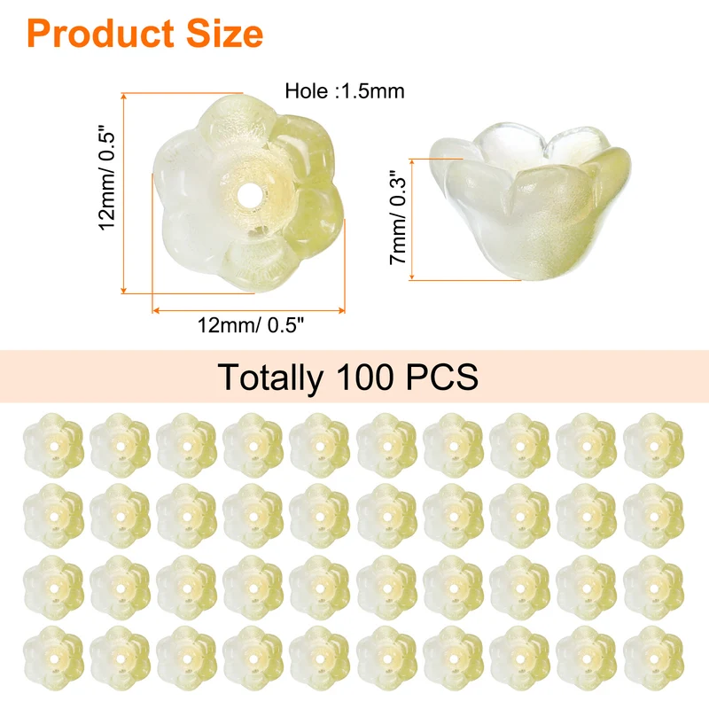 100 Pcs Glass Flower Beads for Jewelry Making, Loose Bead Charm, Olive Green