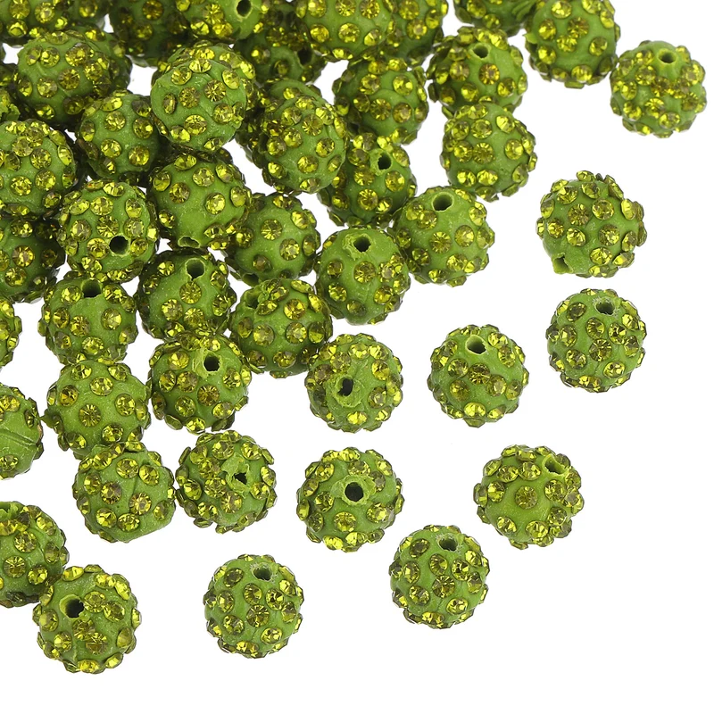 100Pcs 8mm Rhinestone Clay Beads, Polymer Clay Crystal Bead (Olive Green)