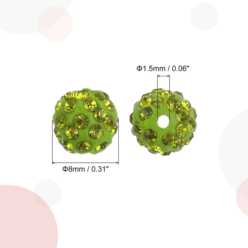 100Pcs 8mm Rhinestone Clay Beads, Polymer Clay Crystal Bead (Olive Green)