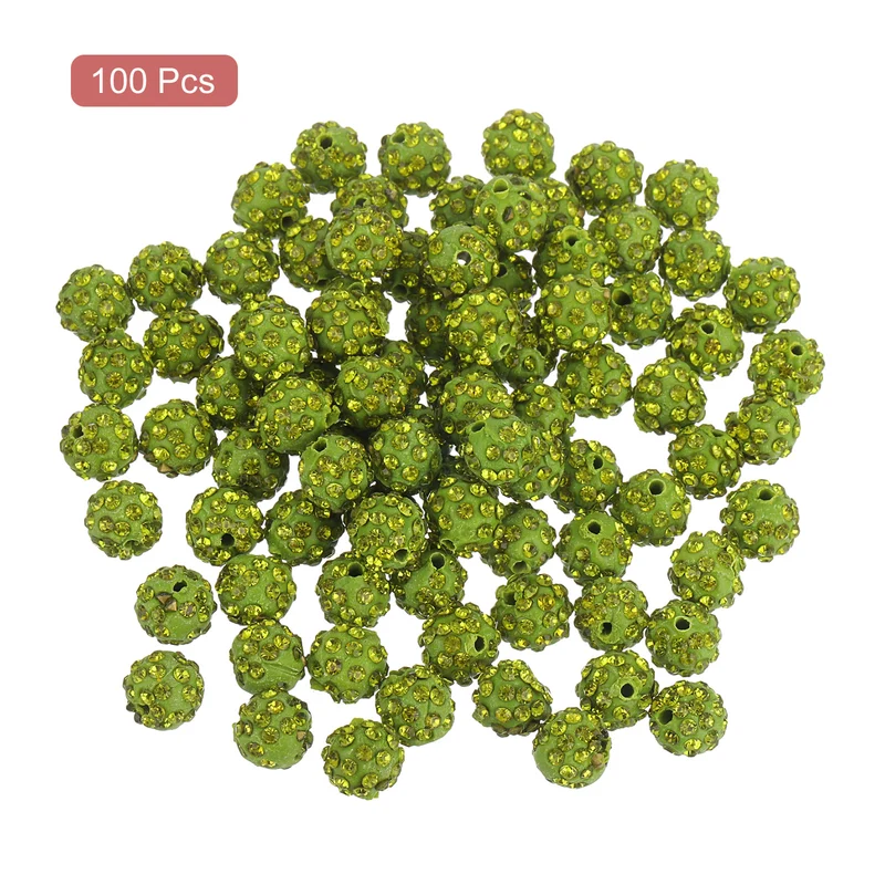 100Pcs 8mm Rhinestone Clay Beads, Polymer Clay Crystal Bead (Olive Green)