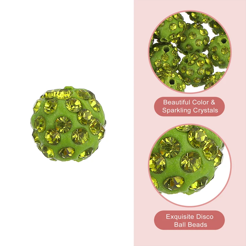 100Pcs 8mm Rhinestone Clay Beads, Polymer Clay Crystal Bead (Olive Green)