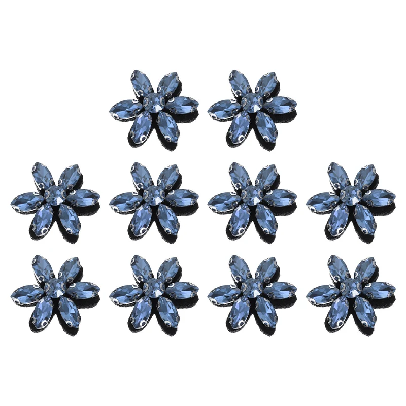 10Pcs Handmade Flower Beaded Patches Glass Crystal Appliques Blue