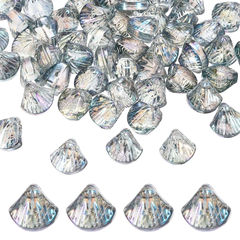 120Pcs Shell Glass Beads, Electroplate Glass Shell Bead Charm, Clear Green