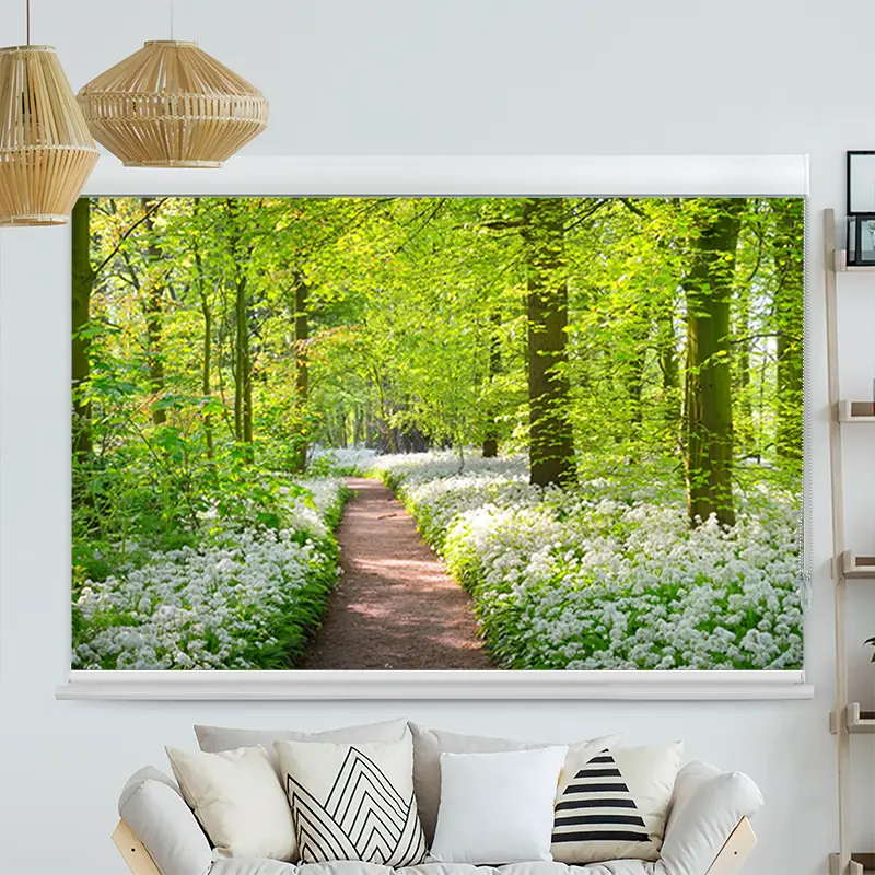 Kassettenrollo Motiv "Waldweg mit Blumen" | bis B 420 x H 420 cm