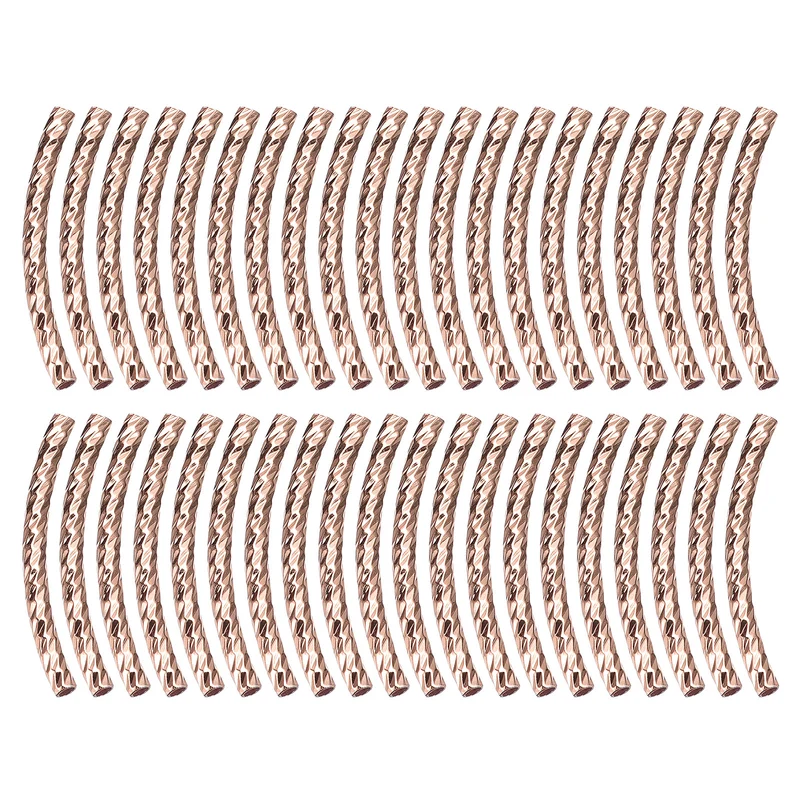 40Pcs Brass Curved Tube Beads, 1.5x25mm, Rose Gold