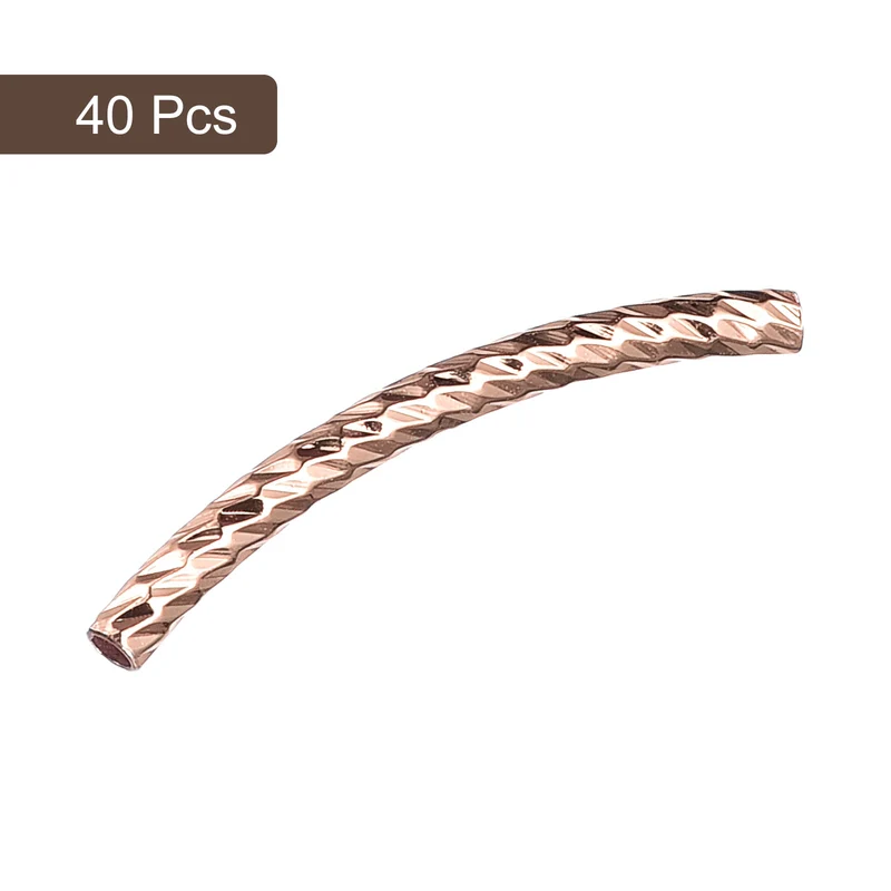 40Pcs Brass Curved Tube Beads, 1.5x25mm, Rose Gold