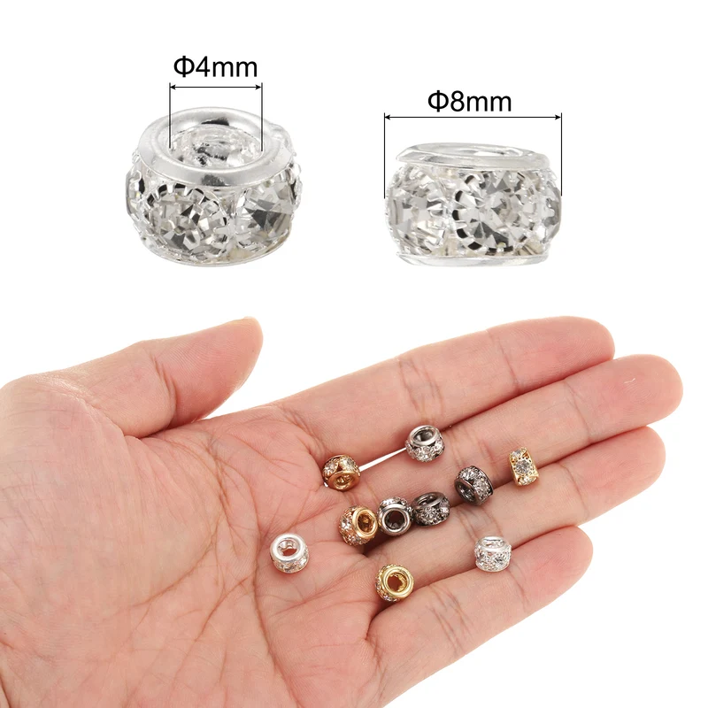 40Pcs 8mm Large Hole Rhinestone Beads European Bulk Bead Bright Silver