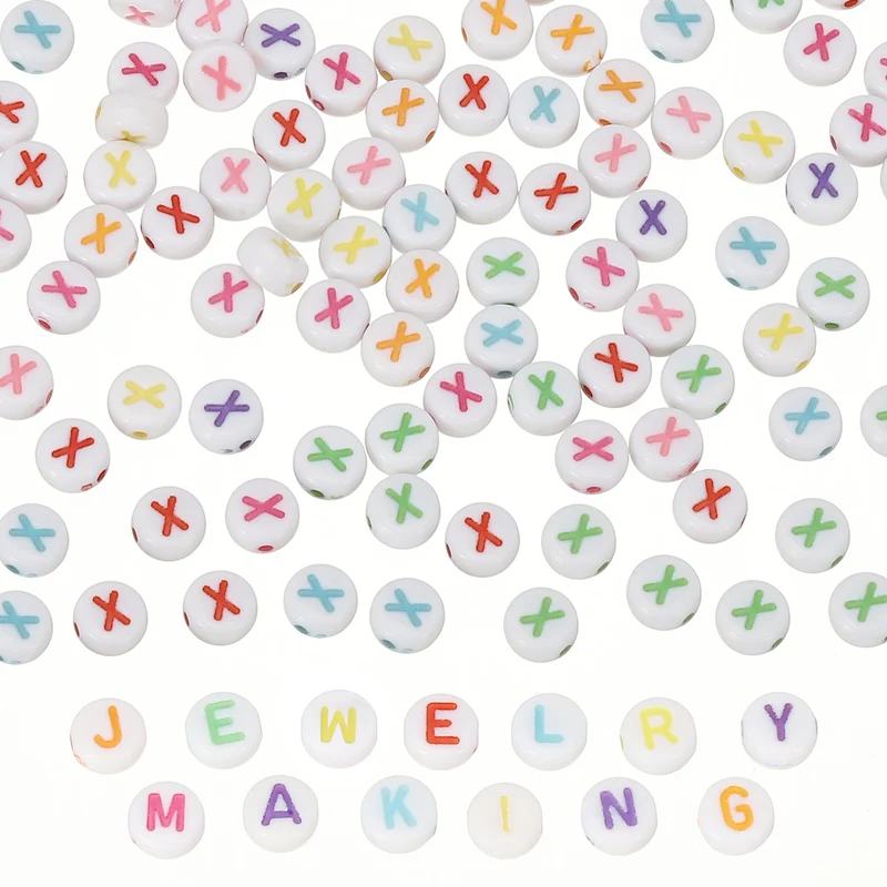 Alphabet Beads, 100 Pcs Rainbow Letter Beads Acrylic Charms, 4x7mm, Letter X