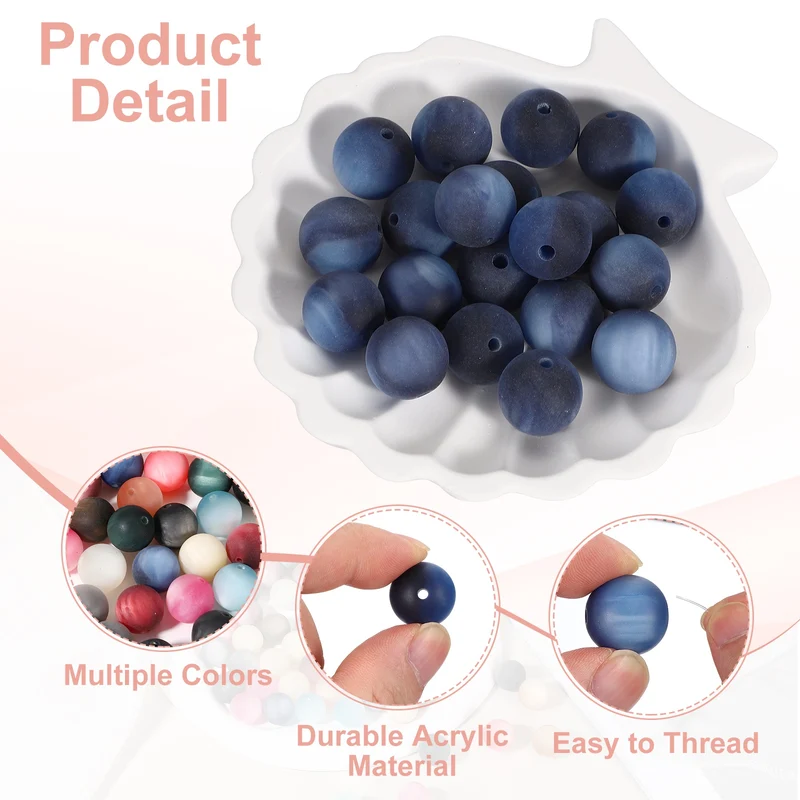 20 Pcs Acrylic Round Beads, 16mm Loose Beads for Jewelry Making, Starry Blue