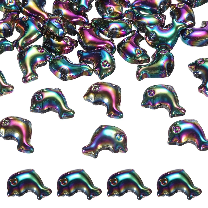 120Pcs Glass Dolphin Beads, Sea Dolphin Glass Bead, Dark AB