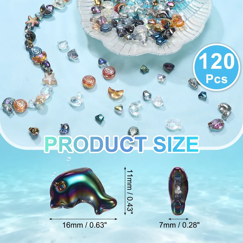 120Pcs Glass Dolphin Beads, Sea Dolphin Glass Bead, Dark AB