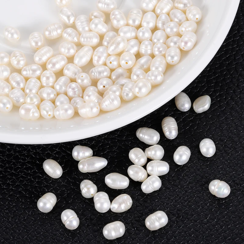 100 Pcs 5-6mm 0.8mm Hole Oval Shape Freshwater Pearl Beads,White