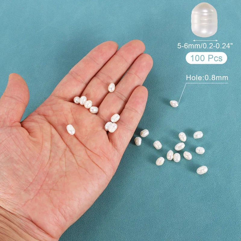 100 Pcs 5-6mm 0.8mm Hole Oval Shape Freshwater Pearl Beads,White