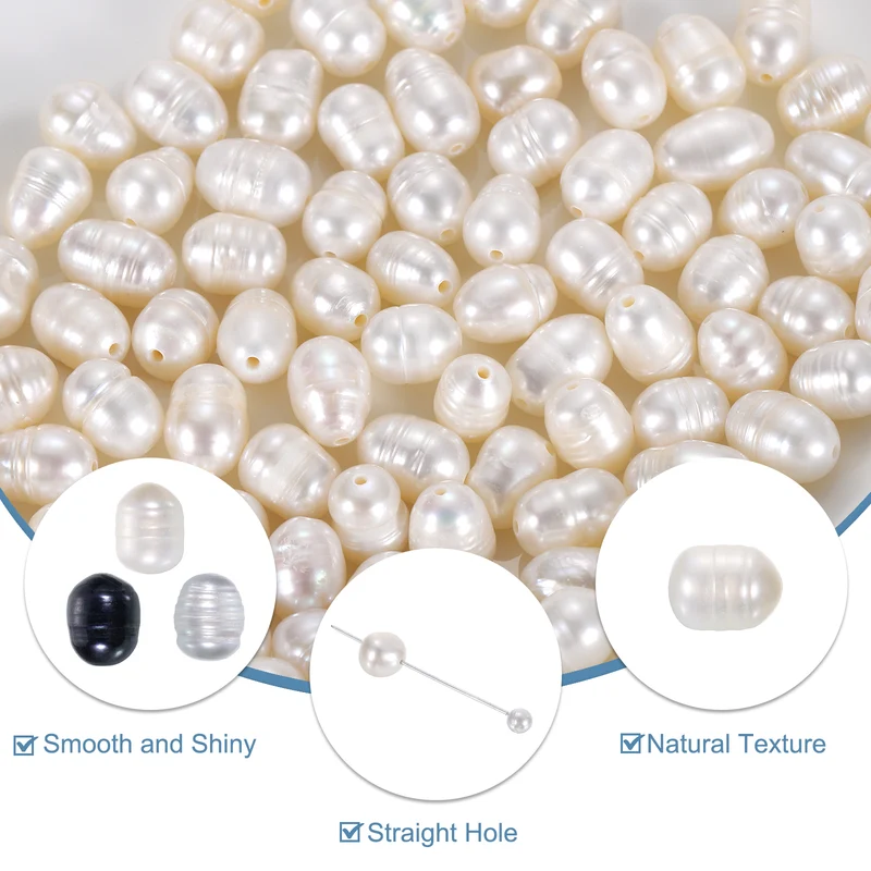 100 Pcs 5-6mm 0.8mm Hole Oval Shape Freshwater Pearl Beads,White