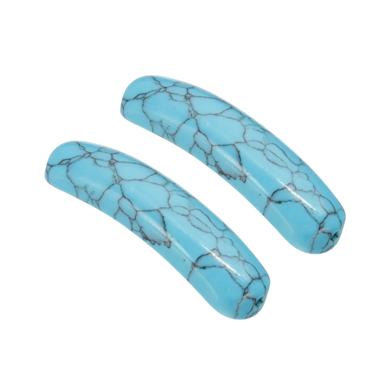2 Pcs Natural Stone, 36 x 10 mm Natural Curved Clear Quartz Stone Crystal Handmade Jade Flat Beads for DIY Crafting, Blue Pine
