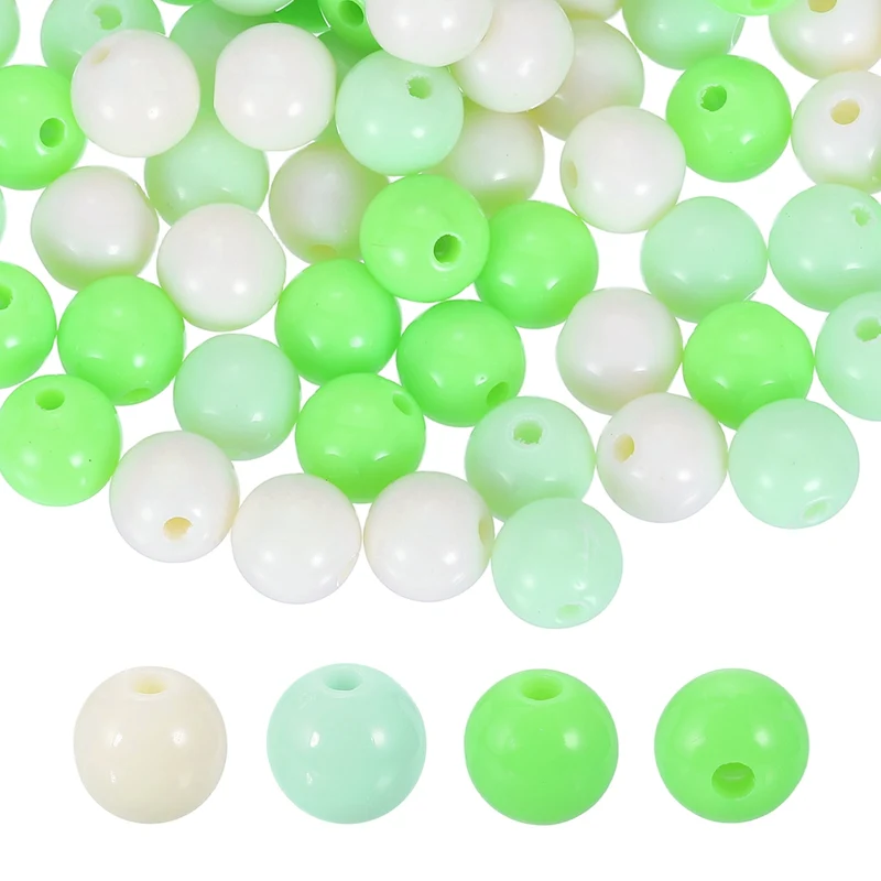 100pcs Cream Green Acrylic Round Beads 10mm Plastic Resin Loose Bead