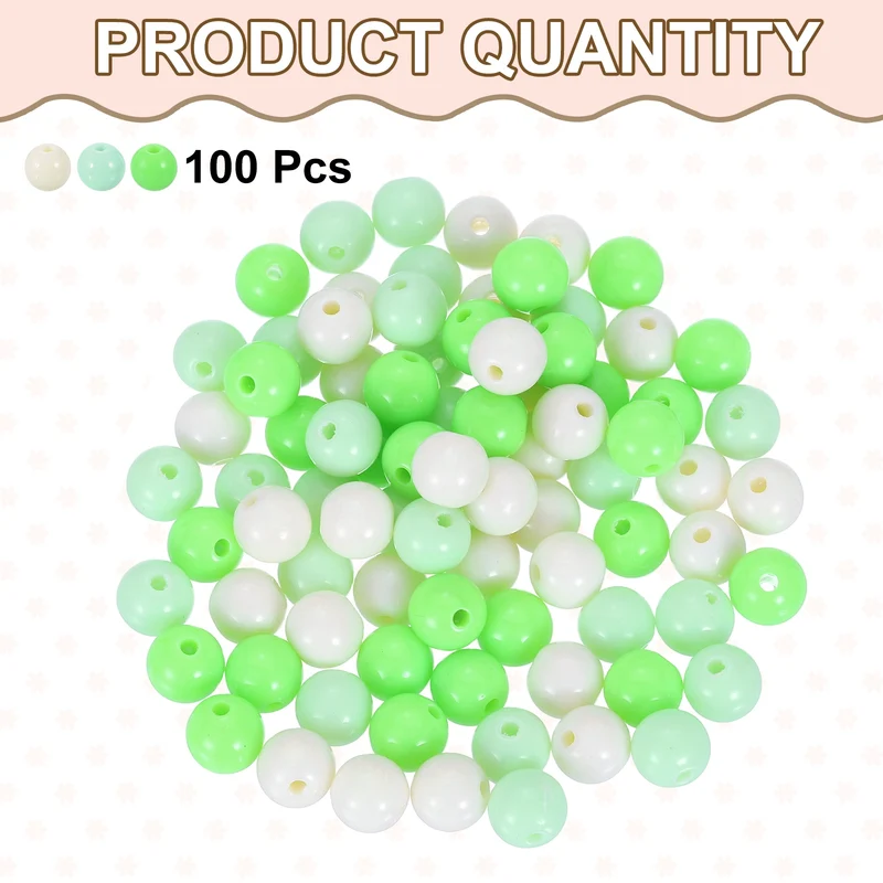 100pcs Cream Green Acrylic Round Beads 10mm Plastic Resin Loose Bead