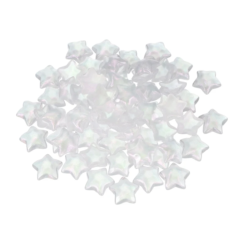 50 Pcs Flat Back Resin Star Beads, Glitter Star Charm, White